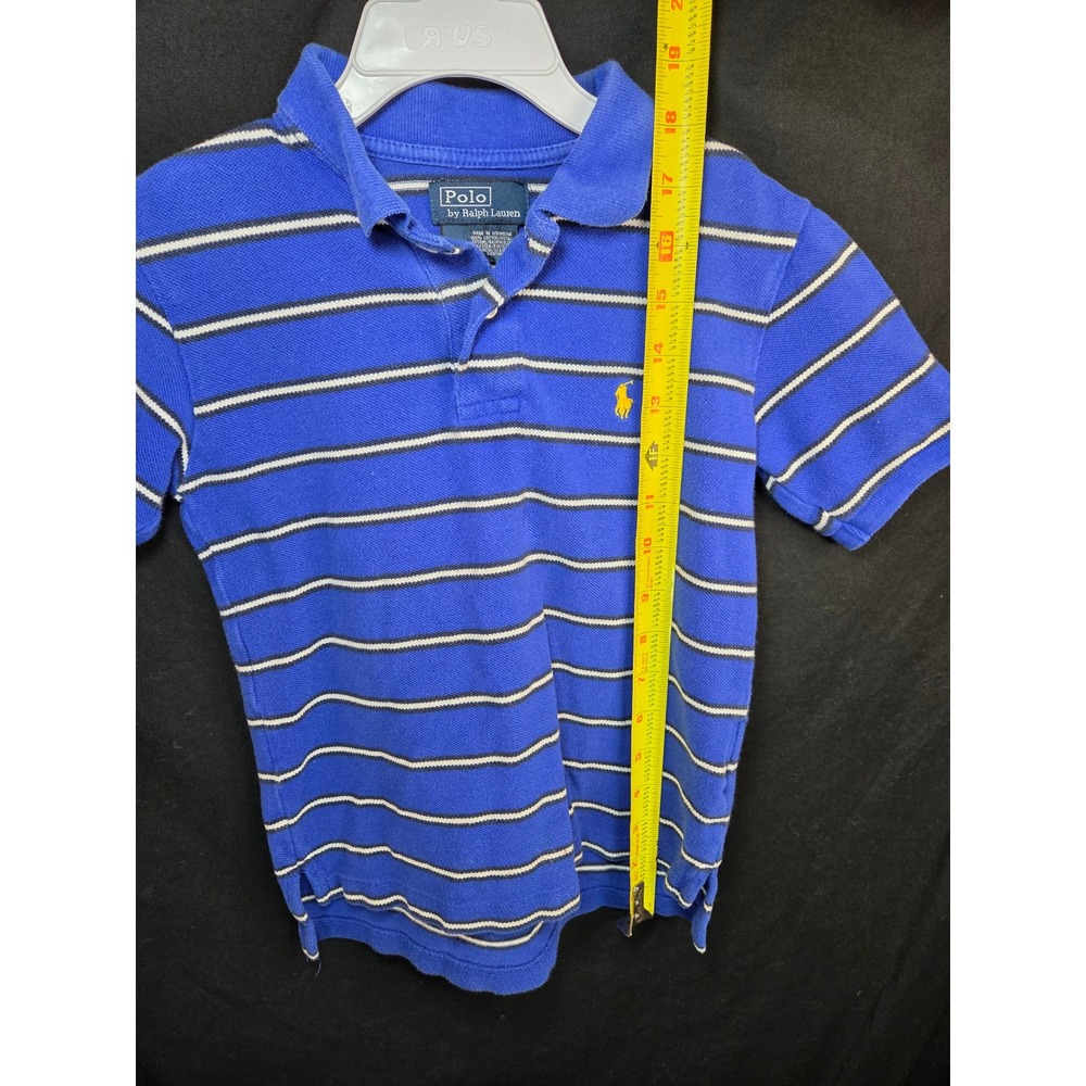 Polo Ralph Lauren Kids Blue Striped Short Sleeve Polo Shirt Yellow Pony Size 5 - Picture 4 of 7